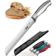 Orblue Serrated Bread Knife with Upgraded Stainless Steel Razor Sharp Wavy Edge Width - Bread Cutter Ideal for Slicing Homemade Bagels, Cake (8-Inch Blade with 5-Inch Handle)