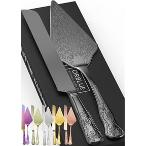 Orblue Wedding Cake Knife and Server Set - Premium, Beautifully Engraved Cutting Set - Elegant Keepsake for Newlyweds Black