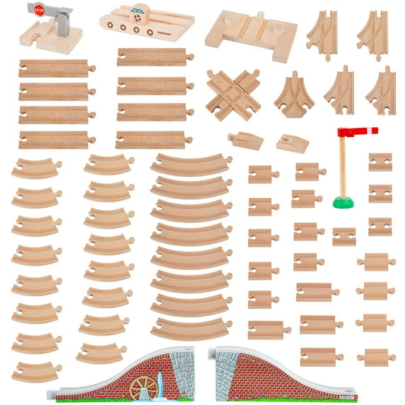 Orbrium Toys 68 Pcs Wooden Train Track Expansion Pack Compatible with Thomas Wooden Train, Brio, Thomas the Tank Engine