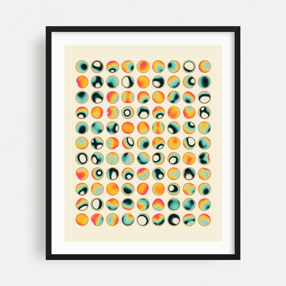 Orbs (15) - Digital Art Geometric Abstract Modern Art Pattern Pop Art Psychedelic Retro Black Framed Wall Art Print 6 x 8 inches