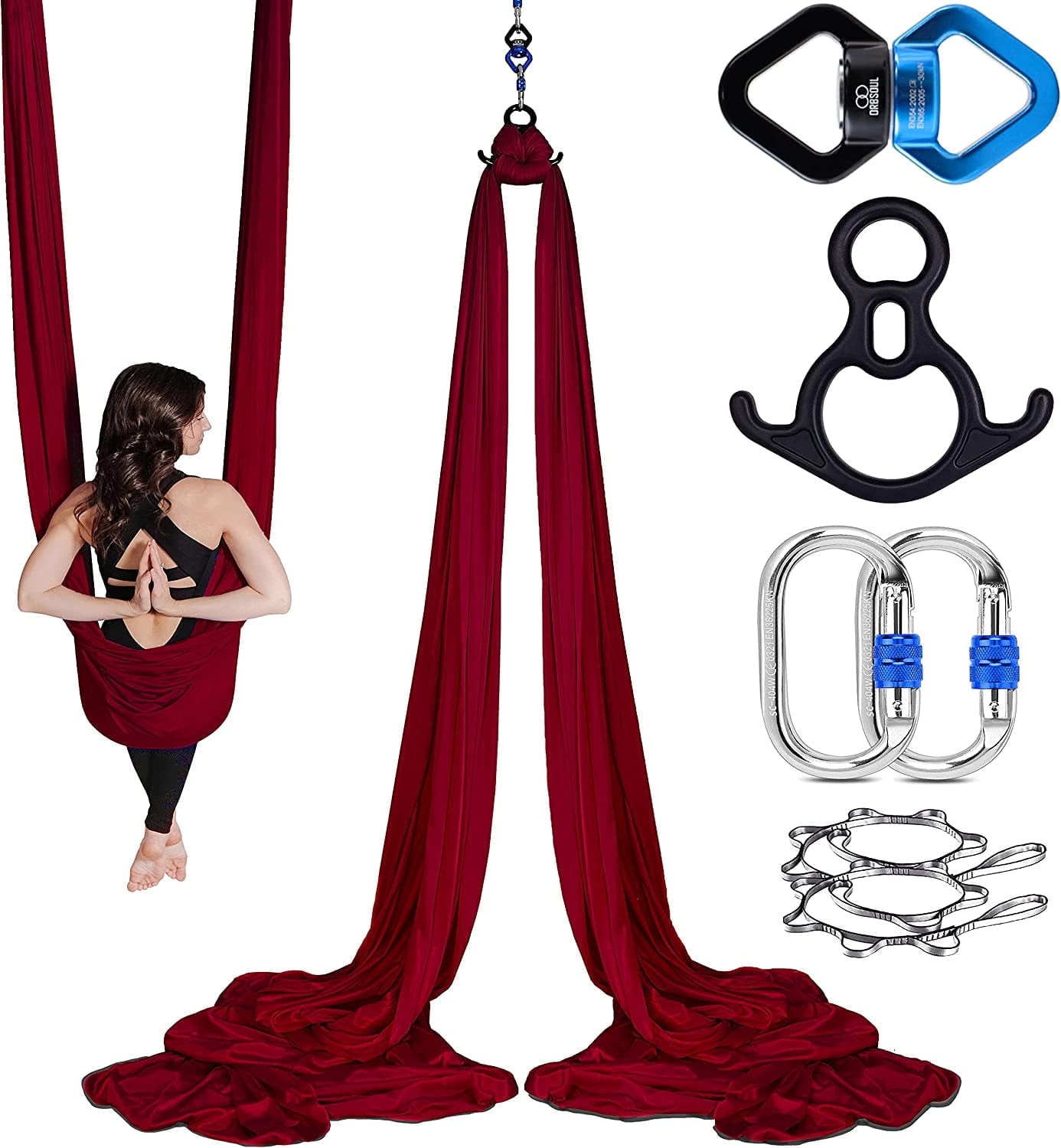 Orbsoul Aerial Silks Set + Yoga Hammock (Complete Rigging Hardware) - Premium Aerial Nylon Silks 40 Denier Tricot