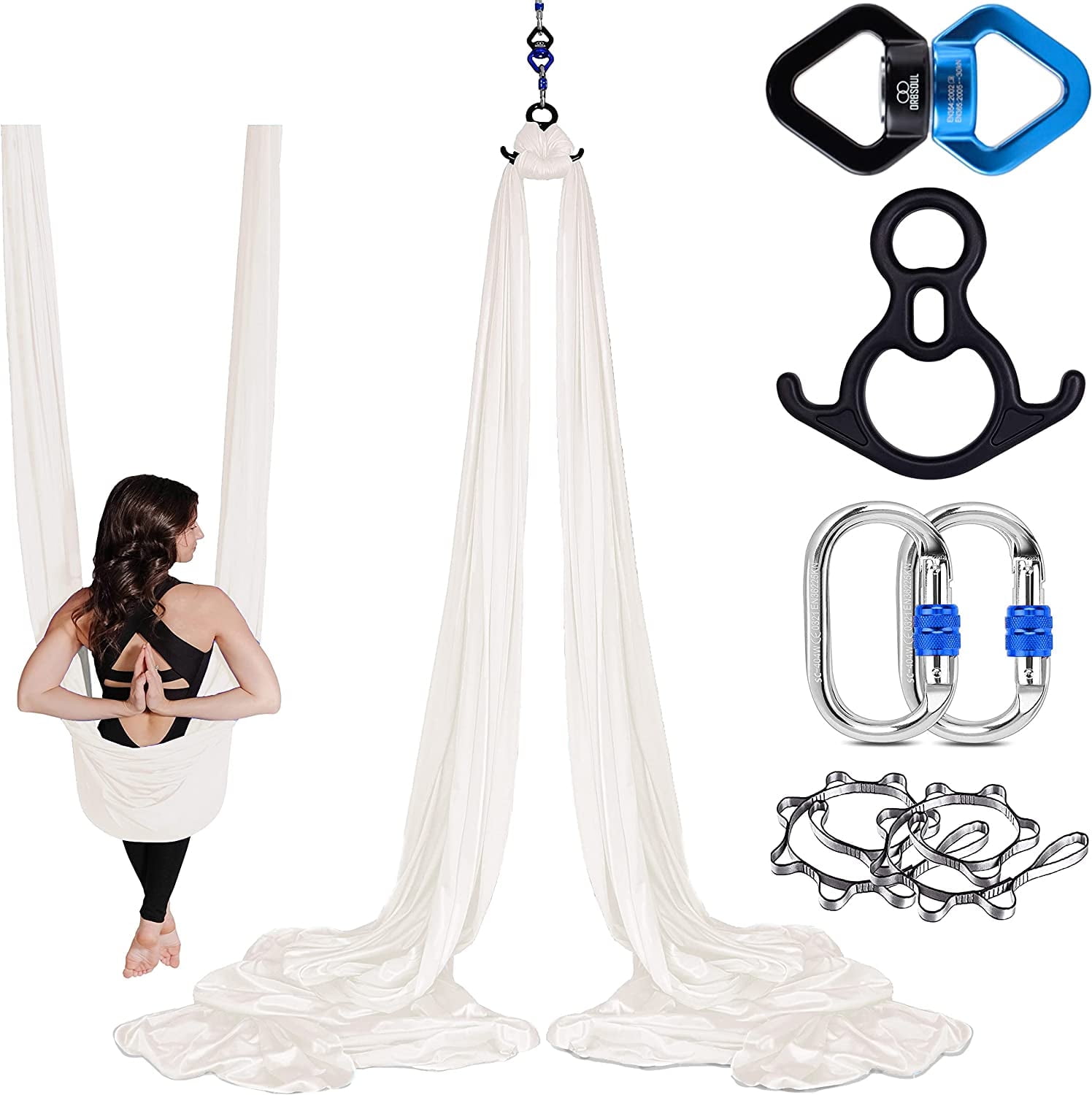 Orbsoul Aerial Silks Set + Yoga Hammock (Complete Rigging Hardware) - Premium Aerial Nylon Silks 40 Denier Tricot