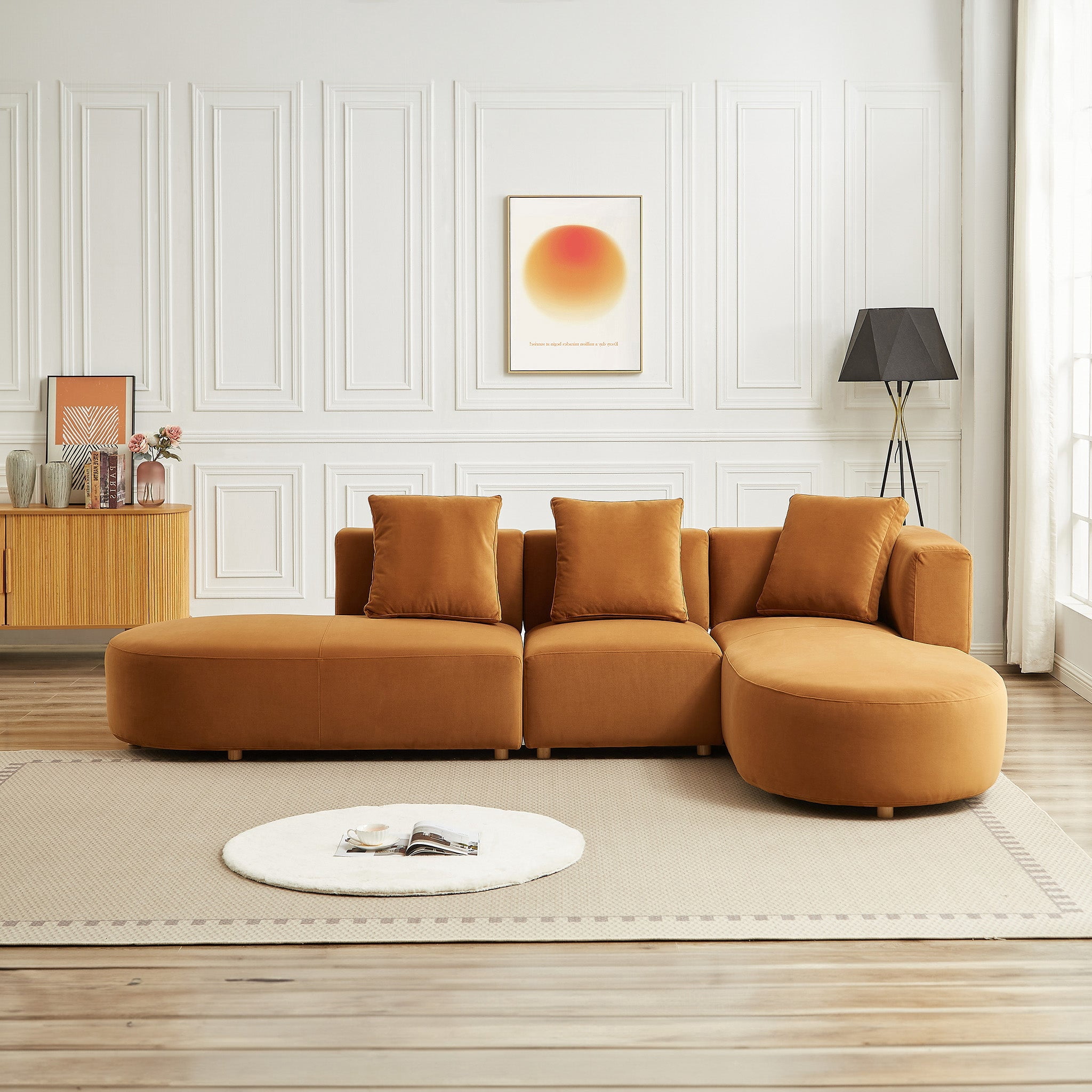 Orby Velvet Right Facing Sectional Sofa - Mid-Century Modern Style ...