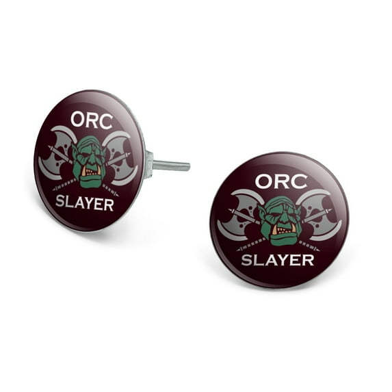 Orc Slayer Fantasy Games RPG Axe Novelty Silver Plated Stud Earrings