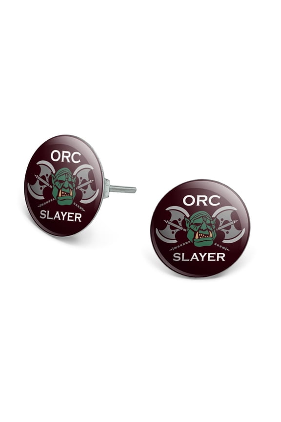 Orc Slayer Fantasy Games RPG Axe Novelty Silver Plated Stud Earrings