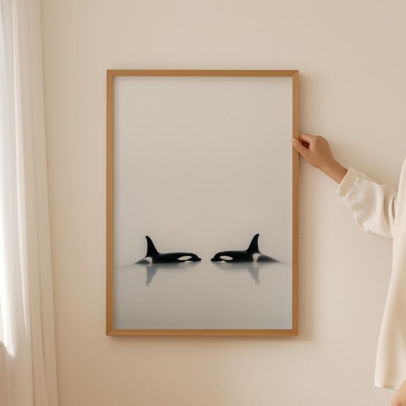 Orca Bathroom Wall Art Blue Ocean Home Decor Unframed Paper Print