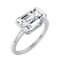 Orca - Bezel Set Moissanite Emerald Cut Lab-Diamond Engagement Ring East to West