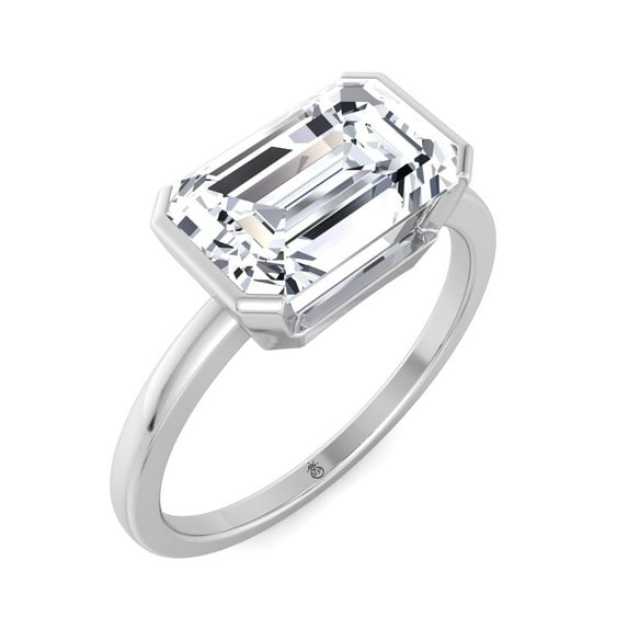 Orca - Bezel Set Moissanite Emerald Cut Lab-Diamond Engagement Ring East to West