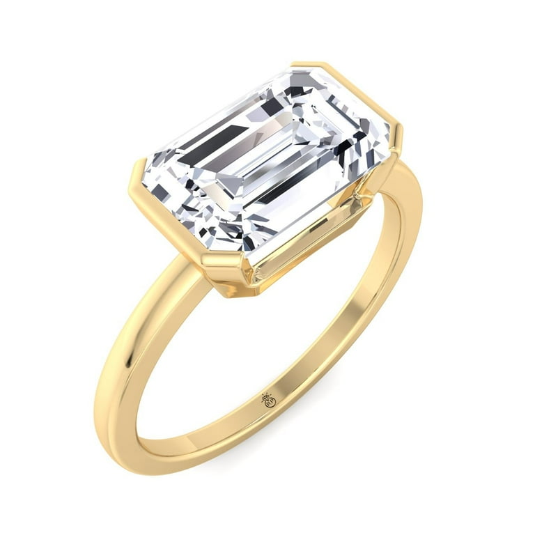 Orca Bezel Set Moissanite Emerald Cut Lab Diamond Engagement Ring East to West