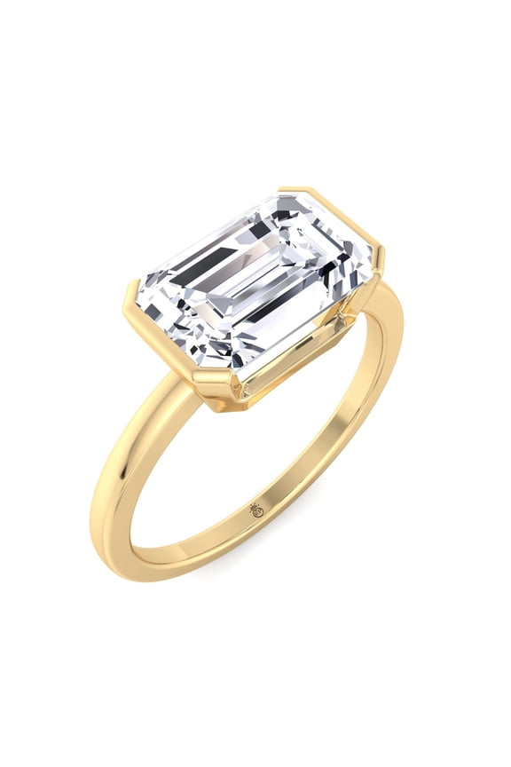 Orca - Bezel Set Moissanite Emerald Cut Lab-Diamond Engagement Ring East to West
