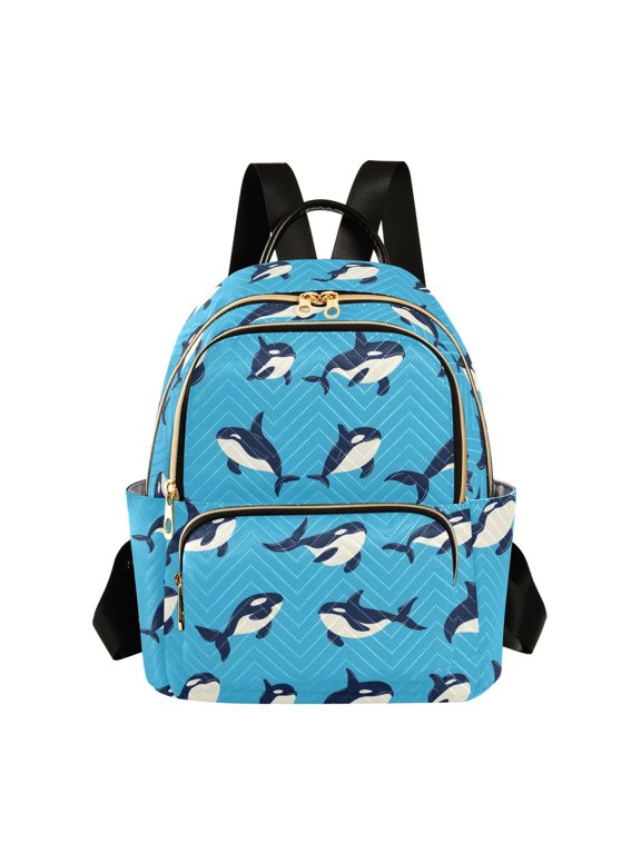 Orca Blue Pattern Fashion Backpack Quilted Lightweight Women Travel Daypack 8.5L