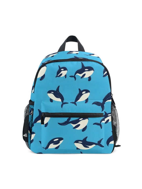 Orca Blue Pattern Mini Backpack Cute Small Backpack with Chest Strap and Whistle Ages 3-8