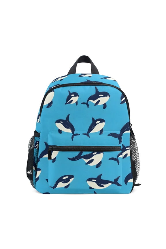 Orca Blue Pattern Mini Backpack Cute Small Backpack with Chest Strap and Whistle Ages 3-8