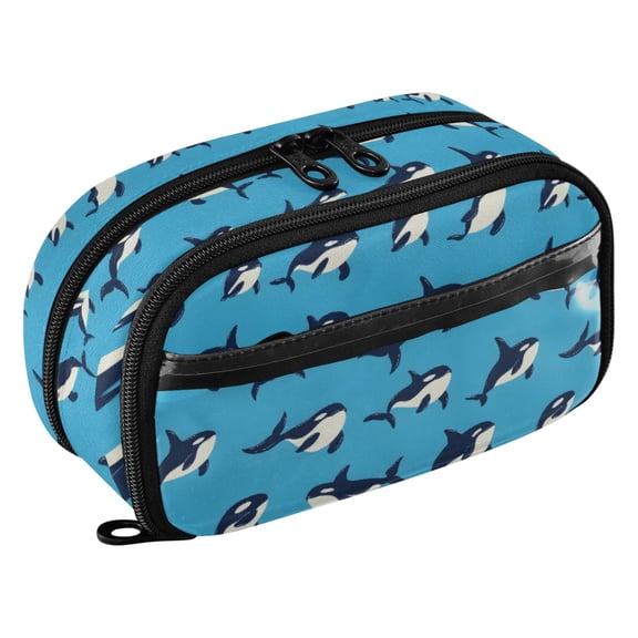Orca Blue Pattern PVC Pencil Case Water-Repellent Clear Window Pencil Bag Organizer 8.3in