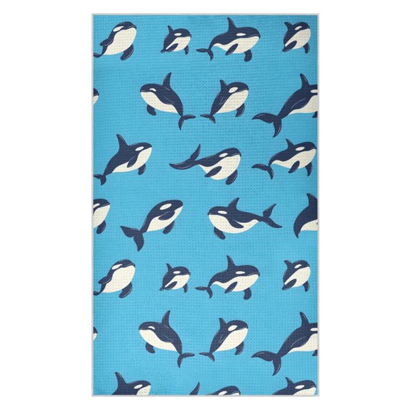 Orca Blue Pattern Waffle Kitchen Towels 18x30 in Soft Absorbent Quick Dry Dishcloths