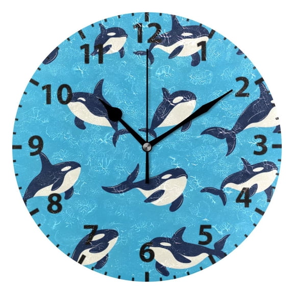 Orca Blue Pattern Wall Clock 10in Round Artistic Oil Painting Home Decor Desk Table Clock