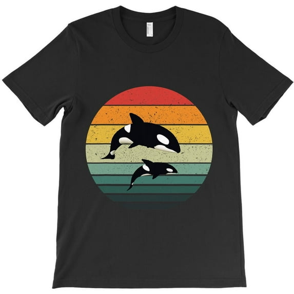 Orca Family Vintage Retro Art Funny Killer Whale Family Graphic - Unique Gift Tee H16038 T-Shirt, for Men and Women, Up to Size 5XL