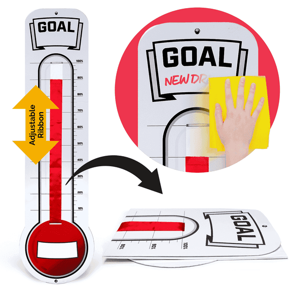 Orca Fundraising Thermometer Goal Tracker (46" x 12") - Dry Erase Wall Chart with Ribbon Progress Bar, Sales & Donation Goal Thermometer Poster