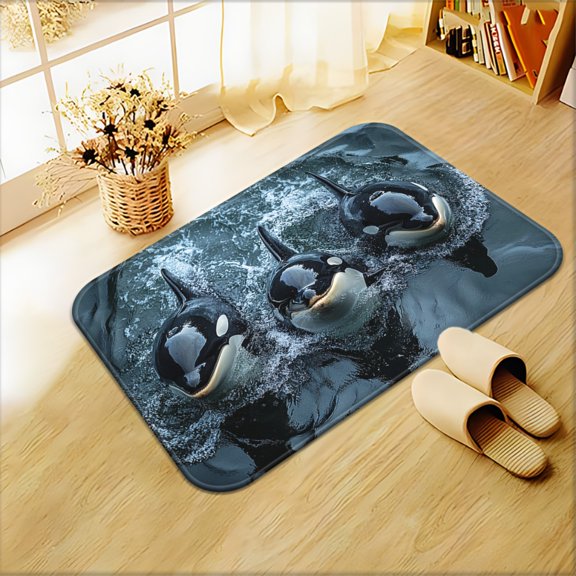 Orca Group doormat for the bathroom. This highly absorbent, machine washable microfiber mat is perfect for bedrooms, living rooms, entryways, camping, picnics, and outdoor activities.