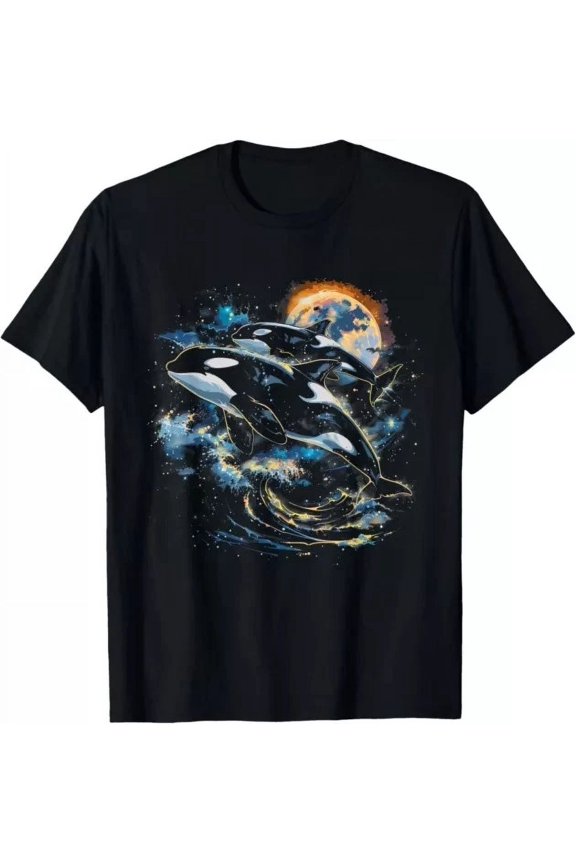 Orca In Space Planets Stars Whale Lover Tee Shirt Unisex S-5XL Hot Trending Shirt, Vintage Birthday Gift