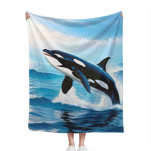 Orca Killer Whale in the Blue Ocean, Orcas Sea Animals Lover Gift Lightweight Cozy Soft Flannel Throw Blanket 50x60 inches for Couch, Bed, Living Room, and Travel