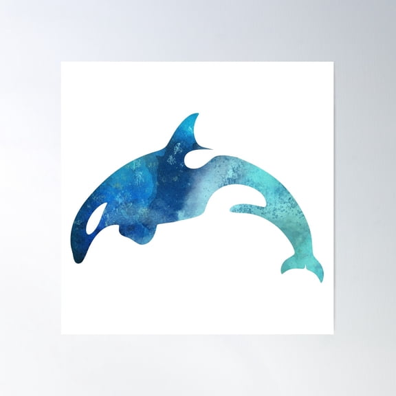 Orca Killer Whale Blue Watercolour Silhouette Artwork Poster Wall Art, Modern Wall Decor For Living Room Bedroom, 30x30 UNFRAMED