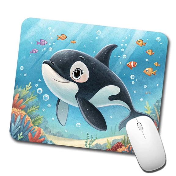 Orca Killer Whale Children's Illustration Style Mouse Pad Low Profile Gaming Mat