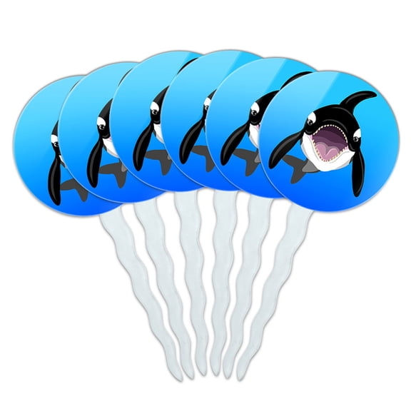 Orca Killer Whale Cupcake Picks Toppers - Set of 6