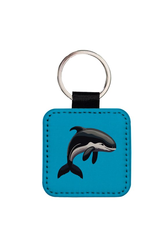 Orca Killer Whale Faux Leather Square Keychain