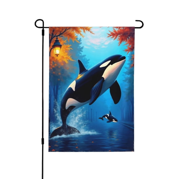 Orca Killer Whale Garden Flag 12x18 Inch Double Sided – Majestic Ocean Marine Life Yard Decoration For Outdoor Lawn & Patio, Nautical Decor