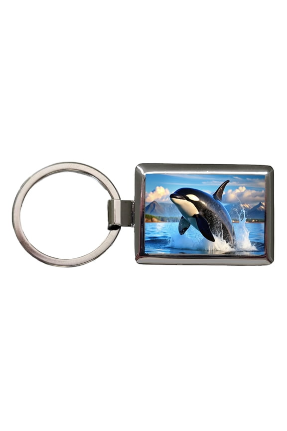 Orca Killer Whale Jumping Metal Rectangle Keychain