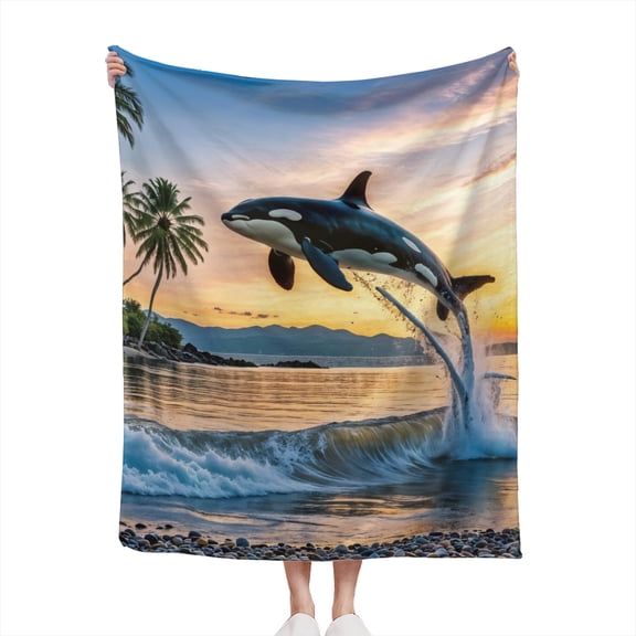 Orca Killer Whale Leaping in the Ocean, Orcas Sea Animals Lover Gift Lightweight Cozy Soft Flannel Throw Blanket 50x60 inches for Couch, Bed, Living Room, and Travel