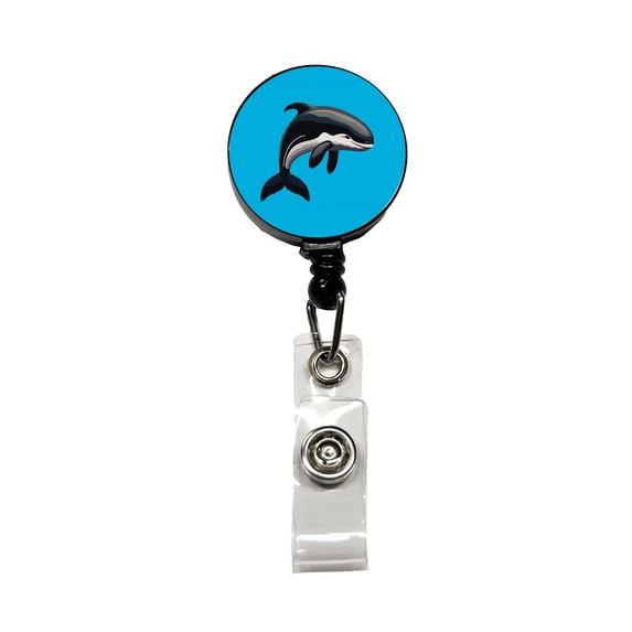 Orca Killer Whale Retractable Reel ID Badge Key Card Name Tag Holder with Clip