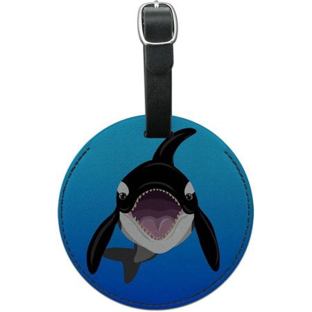 Orca Killer Whale Round Leather Luggage ID Tag Suitcase Carry-On ...