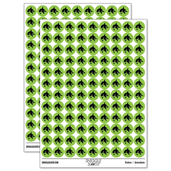 Orca Killer Whale 200+ Round Stickers - Light Green - Gloss Finish - 0.50" Size
