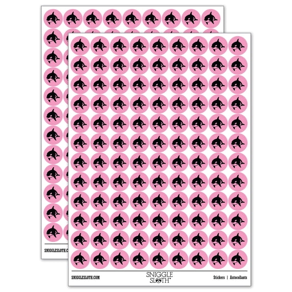 Orca Killer Whale 200+ Round Stickers - Light Pink - Gloss Finish - 0.50" Size