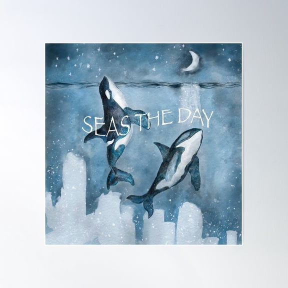Orca Killer Whale- Seas The Day Poster Wall Art, Modern Wall Decor For Living Room Bedroom, 24x24 UNFRAMED