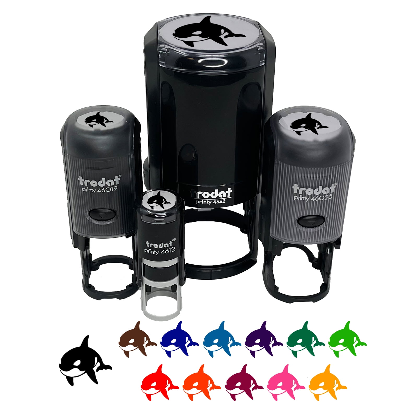 Orca Killer Whale Self-Inking Rubber Stamp Ink Stamper - Brown Ink - Mini 1/2 Inch