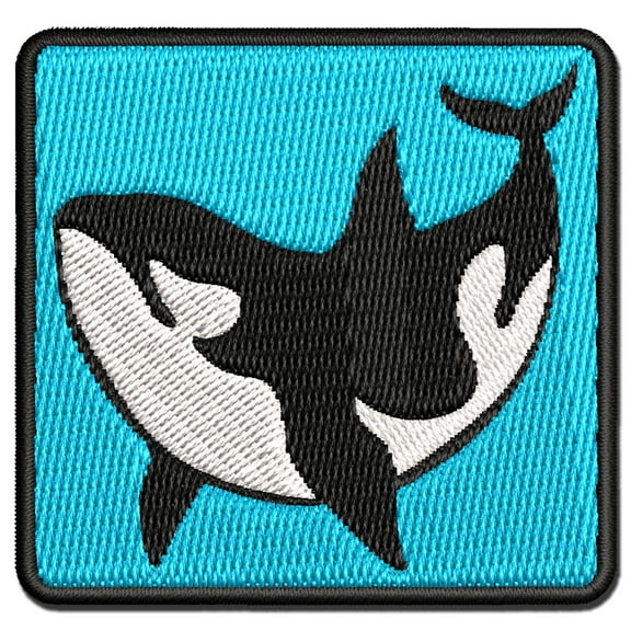 Orca Killer Whale Swimming Applique Multi-Color Embroidered Iron-On Patch - 2.0 Inch Mini