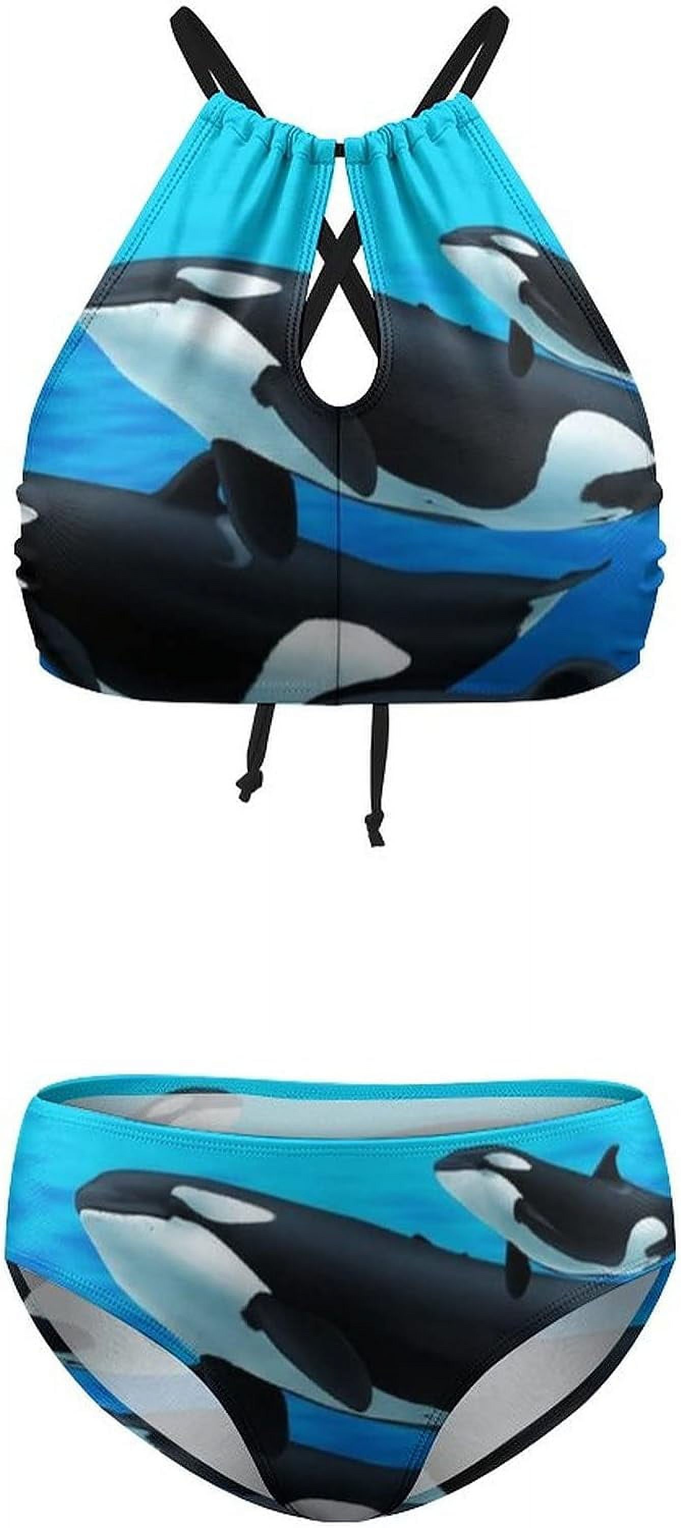 Orca Killer Whale Women's Two Piece Swimsuit Halter Triangle Bikini Set