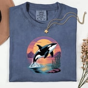 Orca Midnight Vintage Style Graphic Shirt, Retro Ocean Comfort Colors  Orca Shirt, Moonlight Ocean Lightning Tee,90s Marine Life Graphic Top