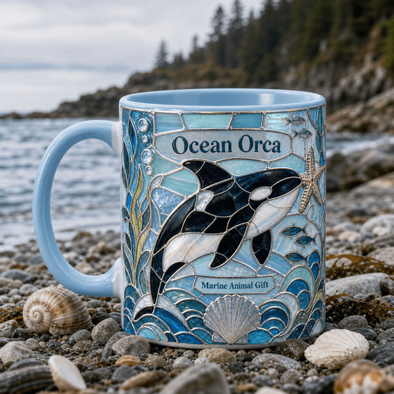 Orca Mug 3D Effect Ocean Design, Marine Animal Gift for Whale Lovers