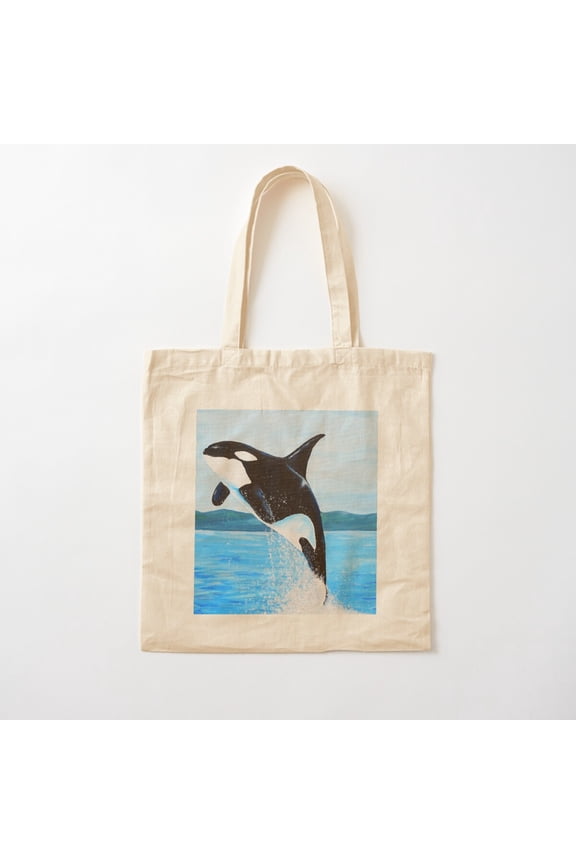 Orca Painting Canvas Tote Bags, Reusable Shopping Bag