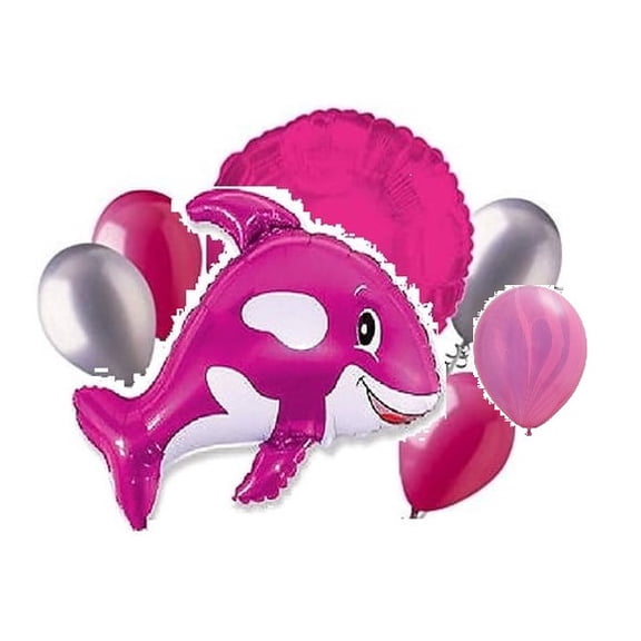 Orca Pink Killer Whale 7 Piece Balloon Bouquet Birthday Party Decoration Fish Ocean Sea