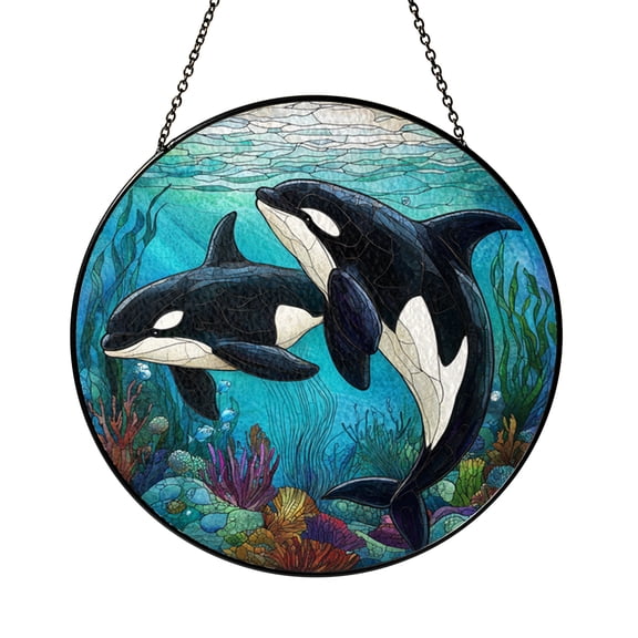 Orca Stained Glass Suncatcher – Marine Animal Window Art