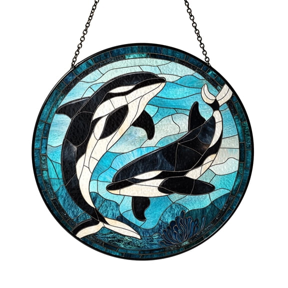 Orca Stained Glass Suncatcher – Whale Ocean Window Decor