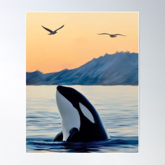 Orca Sunset Poster Wall Art, Modern Wall Decor For Living Room Bedroom, 24x36 UNFRAMED