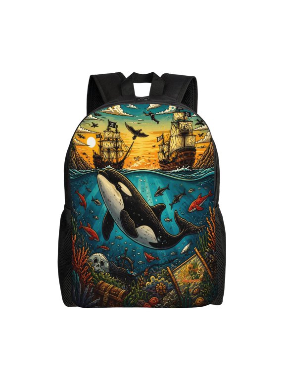 Orca Whale Backpack Full Front Print Travel Laptop Bag for Men and Women