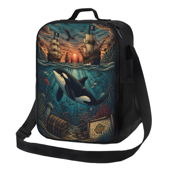 Orca Whale Lunch Bag Insulated Thermal Lunch Box with Shoulder Strap & Handle for Women and Men