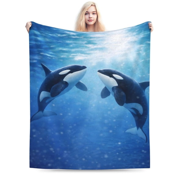 Orca Whale Ocean Scene Throw Blanket, Serene Marine Life Decorative Blanket for Sofa Couch Bed 50x40